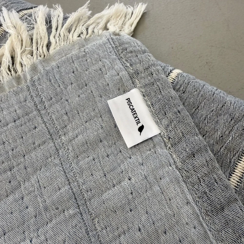 MM Piscatextil Grey Striped Cotton Throw Blanket with Fringe 92-55 Made Portugal